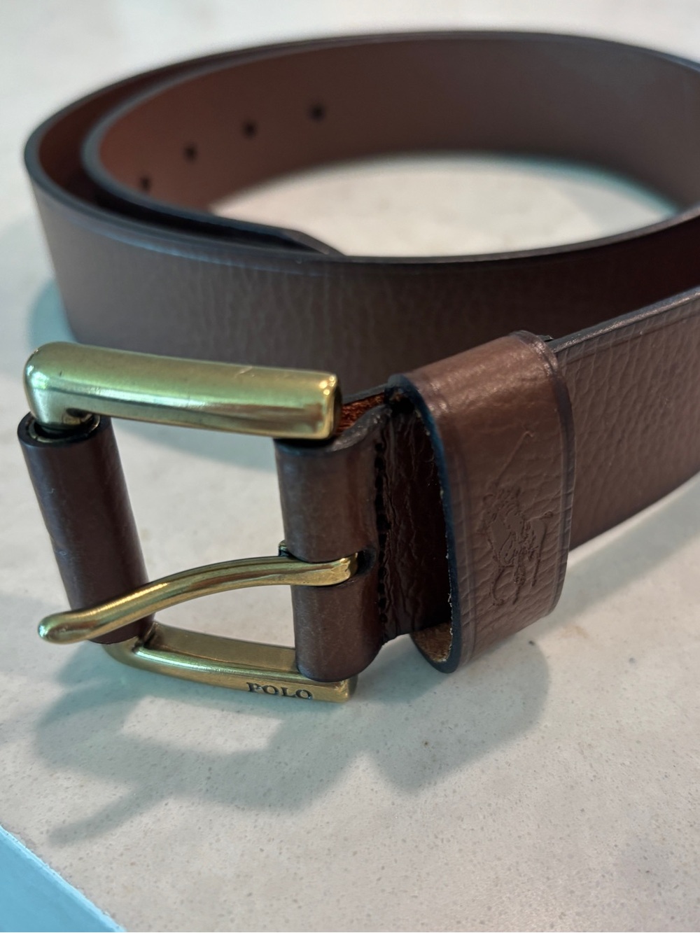 Polo by Ralph Lauren Brown Leather Belt with Gold-Tone Buckle